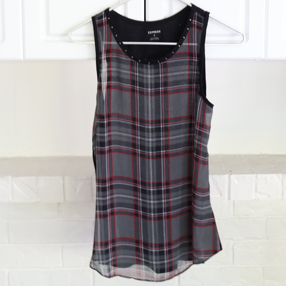 Express Plaid Muscle Sheer Light Edgy Tank Top